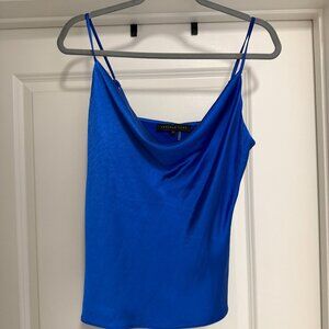 Royal Blue Silk Cowl Neck Top